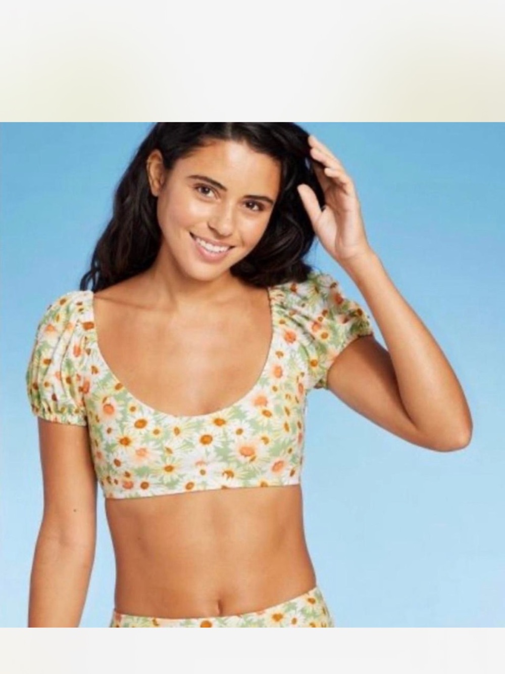 Wild Fable Green & White Daisy Bikini Top.